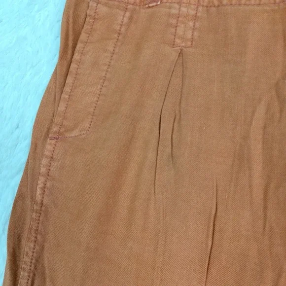 American Eagle Womens Pants Wide Leg Cropped Linen Blend Baggy Burnt Orange 6 - Picture 8 of 12